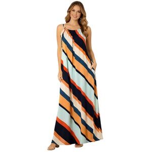 Olivia Matthews Maxi‎ Dress Womens Medium Multicolor Halter Neck Sleeveless
